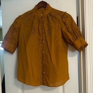 J. Crew Mustard Yellow Eyelet Blouse